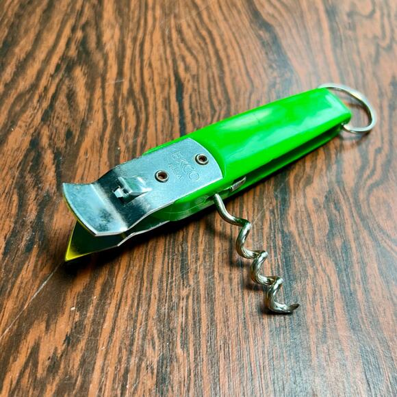 Vintage EKCO Green Bottle Opener Corkscrew Bar Tool USA - Picture 3 of 9